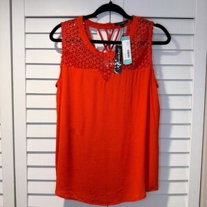 Papermoon Erikson Crochet Bib Top Red Orange Strappy Back Sleeveless XL